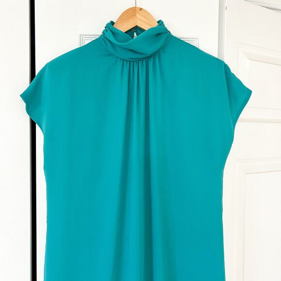 Patra Teal High Neck Shoulder Pad Midi Dress Women’s Size 8 EUC - Picture 2 of 7